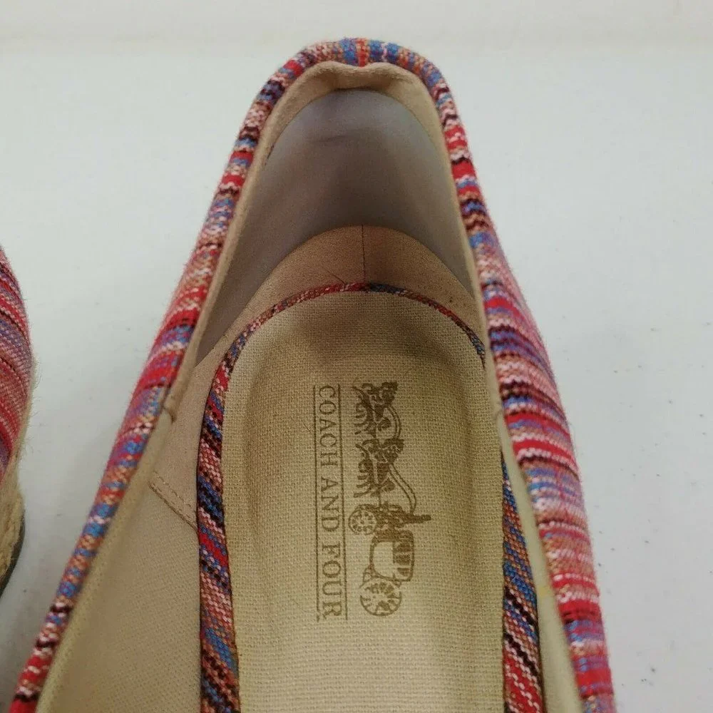 Coach And Four Lucine Stripe Peep Toe Espadrille Wedge Shoes Women's Size 9